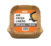 ANSIO Air Fryer Paper Liners - 200 PCS Square Disposable Liners, 16cm x 16cm x 4.5cm Inner Fit for COSORI, Ninja, Tower Air Fryers - Pack of 200