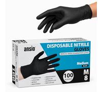 ANSIO Black Nitrile Gloves Medium, 100 Disposable Gloves, Powder Free Latex Free Medical Grade Examination Gloves, Touchscreen Compatible Food Safe Gloves for Cleaning, Food Prep, Hair Dye & DIY