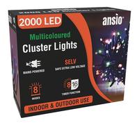 ANSIO® Christmas Lights 2000 LED 24m/78ft Cluster Christmas Tree Lights for Indoor & Outdoor Multicoloured Decorations Fairy Lights with Timer for Xmas Garden & Party | Mains Powered Green Cable…
