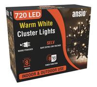 ANSIO Christmas Lights 720 LED 9m/29ft Cluster Christmas Tree Lights for Indoor & Outdoor Warm White Decorations Fairy Lights with Timer for Xmas Garden Bedroom & Party | Mains Powered Green Cable