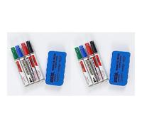 ANSIO Dry Wipe Whiteboard Marker Pen Set with Magnetic Eraser, White board pens, Magnetic eraser, (Pen set + Eraser) (Pack of 2)