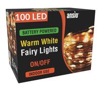 ANSIO Fairy Lights Battery Operated 100 LED Copper Wire Indoor Outdoor Christmas Lights, Bedroom String Lights 10m/33ft, Ideal for Christmas Tree, Party & Wedding Decorations-Warm White