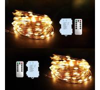 ANSIO Fairy Lights Battery Operated 2 x 100 LED Copper Wire Indoor Outdoor Christmas Lights Bedroom with Remote, 8 Functions, 10m/33ft String Lights Christmas Tree,Party,Wedding Decorations-Warm White