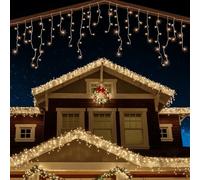 ANSIO Icicle Lights 500 LED 17.4m/56ft Indoor & Outdoor Warm White Decorations String Fairy Lights with Timer for Xmas Garden Party|Mains Powered Clear Cable