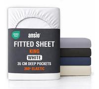 ANSIO® King Size Fitted Sheet Soft Brushed Microfibre Fabric - Deep Pocket 35cm - All-Around Elastic - OEKO-TEX Certified - Easy Care & Naturally Smooth After Wash - White
