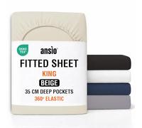 ANSIO® King Size Fitted Sheet Soft Brushed Microfibre Fabric - Extra Deep Pocket 35cm - All-Around Elastic - OEKO-TEX Certified - Easy Care & Naturally Smooth After Wash - Beige