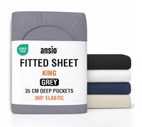 ANSIO® King Size Fitted Sheet Soft Brushed Microfibre Fabric - Extra Deep Pocket 35cm - All-Around Elastic - OEKO-TEX Certified - Easy Care & Naturally Smooth After Wash - Grey