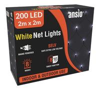 ANSIO® Net Lights Outdoor, 200 LED 2 x 2m Cool White Fairy Christmas Lights with Timer, Mains Powered Mesh for Indoor Outdoor Xmas Trees, Windows, Garden Party Decorations [Energy Class G]