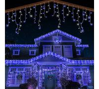 ANSIO® Outdoor Christmas Lights 1000 LED 35m/112ft Icicle Lights Outdoor & Indoor Blue & Cool White Decorations String Fairy Outside Lights with Timer for Xmas Garden & Party|Mains Powered White Cable