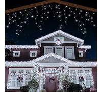 ANSIO® Outdoor Christmas Lights 1500 LED 52m/166ft Icicle Lights Outdoor & Indoor Cool White Decorations String Fairy Outside Lights with Timer for Xmas Garden & Party | Mains Powered Green Cable