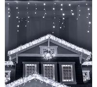 ANSIO® Outdoor Christmas Lights 220 LED 7.5m/24ft Icicle Lights Outdoor & Indoor Cool White Decorations String Fairy Outside Lights with Timer for Xmas Garden Bedroom & Party|Mains Powered White Cable