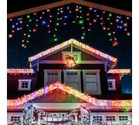 ANSIO® Outdoor Christmas Lights 220 LED 7.5m/24ft Icicle Lights Outdoor & Indoor Multicoloured Decorations String Fairy Outside Lights with Timer Xmas Garden Bedroom Party|Mains Powered Green Cable