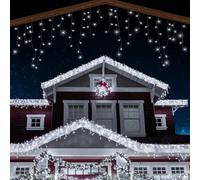 ANSIO® Outdoor Christmas Lights 320 LED 11m/35ft Icicle Lights Outdoor & Indoor Cool White Decorations String Fairy Outside Lights with Timer for Xmas Garden Bedroom & Party|Mains Powered Green Cable