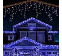 ANSIO® Outdoor Christmas Lights 500 LED 17.4m/56ft Icicle Lights Outdoor & Indoor Blue & Cool White Decorations String Fairy Outside Lights with Timer for Xmas Garden & Party|Mains Powered White Cable