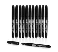 ANSIO Permanent Marker Pens Black Fine Tip Ideal for Office, Home & School, Works on Paper, Plastic, Metal, Glass: Pack of 12