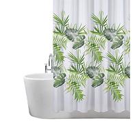 ANSIO Shower Curtain for Bathroom - Mould and Mildew Resistant - Leaf Pattern - Palm Green, 180 x 180 cm (71 x 71 Inch) | Water Repellent Fabric | 100% Polyester