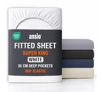 ANSIO® Super King Fitted Sheet Soft Brushed Microfibre Fabric - Deep Pocket 35cm - All-Around Elastic - OEKO-TEX Certified - Easy Care & Naturally Smooth After Wash - White