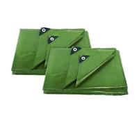 ANSIO Tarpaulin 3m x 4m Pack of 2 Water-resistant Tarp Large Camping Cover Sheet - Multipurpose Groundsheet with UV Protection, Weatherproof & Frost-Resistant - Reinforced Eyelets - Green