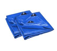 ANSIO Tarpaulin 4m x 4m Pack of 2 Water-resistant Tarp Large Camping Cover Sheet - Multipurpose Groundsheet with UV Protection, Weatherproof & Frost-Resistant - Reinforced Eyelets - Blue