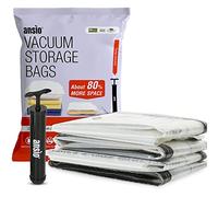 ANSIO® Vacuum Storage Bags for Clothes Jumbo Pack of 4 Double-Zip Seal & Triple Seal Turbo Valve Vacuum Bags for Duvets, Bedding Sets etc., 80% More Storage Travel Pump Included (Size: 110 x 80cm)