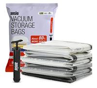ANSIO® Vacuum Storage Bags for Clothes Medium Pack of 6 Double-Zip Seal & Triple Seal Turbo Valve Vacuum Bags for Pillows, Bedding Sets etc., 80% More Storage Travel Pump Included (Size: 60 x 80cm)