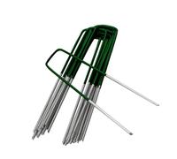 ANSIO Weed Membrane Pegs 10 Pack - 6 Inch/150mm U-Shaped Half Green Garden Pegs for Weed Control Membrane, Ground Pegs for Securing Lawn, Artificial Grass, Matting, Netting-Galvanized Staples and Pins