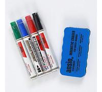 ANSIO Whiteboard Pens Pack of 4 - Fine Tip Dry Wipe Markers with Eraser, Coloured, Non-Permanent and Long Lasting, Wet erasable Set