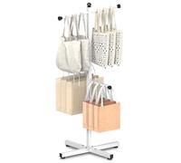 Ansionsol 42-48 Inch Adjustable Height Shopping Bag Rack, Heavy Duty Metal T-shaped Grocery Bag Holder for Retail Stores, Large Bag Display Stand for Malls,Vendor,Boutique,Trade Show, 4 Arms,White