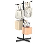 Ansionsol 42-48 Inch Adjustable Height Shopping Bag Rack, Heavy Duty Metal T-shaped Grocery Bag Holder for Retail Stores, Large Bag Display Stand for Malls,Vendor,Boutique,Trade Show, 4 Arms,Black