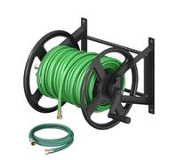 Ansionsol Garden Hose Reel Wall Mounted, Heavy-Duty Water Hose Holder Winder with 3.9 ft Leader Hose & Brass Fitting, Hose Hanger Storage Rack Holds 125-Feet of, 5/8-Inch, for Yard Lawn Farm, Black