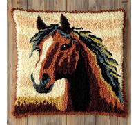 ANSIWEIGO Animal DIY Latch Hook Kits for Adults,A Brown Horse,Latch Hook Cushion Cover Kit,DIY Carpet Cushion Crocheting Pillowcase for Home,43x43cm/17x17inch