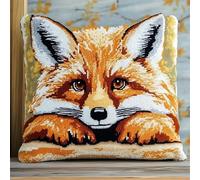 ANSIWEIGO Animal DIY Latch Hook Kits for Adults,Cute Fennec Fox,Latch Hook Cushion Cover Kit,DIY Carpet Cushion Crocheting Pillowcase for Home,17x17 incn/43x43 cm