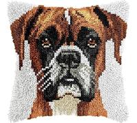 ANSIWEIGO Animal Dog DIY Latch Hook Kits,Cute Boxer Dog,Latch Hook Pillow Case Kits Embroidery Kits Carpet Set,DIY Craft Handmade Gifts Kits,17x17 inches