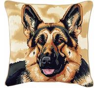 ANSIWEIGO Animal Dog Latch Hook Kit Cushion Latch Hook Kit,German Shepherd Pet Dog,DIY Pillow Materials Hooks Knitted Embroidered Pillow Embroidery Latch Hook Carpet Kit,43x43 cm