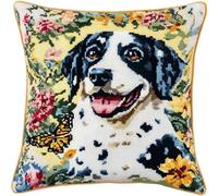 ANSIWEIGO Animal Dog Latch Hook Kits for Adults Beginners,Dalmatian in The Flowers,Latch Hook Pillow Kit Pre-Printed Cross Stitch Embroidery Cushion for Home Sofa Decoration,43x43cm/17x17inch