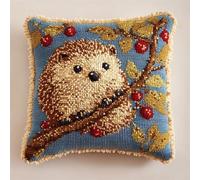 ANSIWEIGO Animal Latch Hook Cushion Kits,Hedgehog on A Branch,Latch Hook Pillow Case,Embroidery Kits,DIY Needlework Pillow Cover Sofa Cushion Rug Making,43x43cm/17x17inch