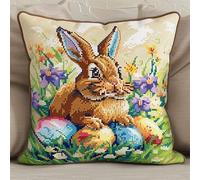 ANSIWEIGO Animal Latch Hook Kits for Adults,Beginners,Bunny and Easter Eggs,Latch Hook Kit Cushion Cushion Cover Making,Latch Hook Kits for A Starter Project DIY Latch Hook Kit,43x43 cm