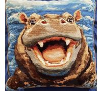 ANSIWEIGO Animal Latch Hook Kits Pillow DIY,Hippo,Rug Crochet Hook Cushion Making Kits with Preprinted Pattern DIY Handmade Home Sofa Cushion Kits Decor,43x43 cm