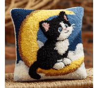 ANSIWEIGO Beginner-Friendly Latch Hook Cushion Kit,Quick & Easy DIY Yarn Craft for Adults & Kids,Step-by-Step Pillow Making Set,17x17 in,Moon Cat