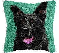 ANSIWEIGO Black German Shepherd Latch Hook Pillow Kits (45cm) - Modern DIY Craft Kit for Adults - No Experience Required - Includes Canvas, Yarn, Hook, Instructions & Gift Box,17x17inch/43x43cm