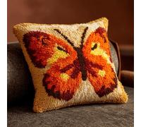 ANSIWEIGO Colourful Latch Hook Cushion Kit,Creative DIY Pillow Craft with Vibrant Yarn,DIY Christmas & Holiday Yarn Gift Craft for Handmade Seasonal Soft Cushions,17x17 in,Painted Butterfly