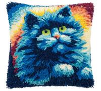 ANSIWEIGO Colourful Latch Hook Cushion Kit,Creative DIY Pillow Craft with Vibrant Yarn,DIY Christmas & Holiday Yarn Gift Craft for Handmade Seasonal Soft Cushions,17x17 in,Blue Cat