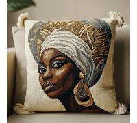 ANSIWEIGO Creative Family Latch Hook Pillow Kit 43 × 43 cm - Fun Craft Night Gift for Couples & Kids, DIY Cushion Cover Set with Everything Included,Elegant African Woman