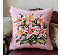 ANSIWEIGO Cross Stitch Cushion Covers Kits,Printed Embroidery Pillow kit,Tapestry Canvas Pillowcase Kit for Creative Home Décor 18x18 in,Plumeria Flowers