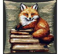 ANSIWEIGO Cross Stitch Cushion Kit,Animal Fox,Embroidery Needlework Sets Cushion Back Included, Pre Printed Canvas,Yarn and Needle,18x18 inches