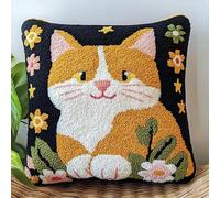 ANSIWEIGO Cross Stitch Cushion Pillow Kits Stamped with Printed Pattern Embroidery Pillowcase Kit 11 CT Handmade Cushion Cover Home Sofa Decoration 18x18 inch,Cartoon Abstract Cat