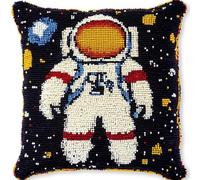 ANSIWEIGO Cross Stitch Pillow Cover Kit Space Adventure,45x45cm Hand-Sewing Project,Cushion Cover Embroidery kit Cross Stitch Pillow case,Gift for mom Women