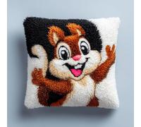 ANSIWEIGO Cushion Latch Hook Kit,DIY Embroidery Pillow Cover 17x17in with Pre-Printed Canvas,Beginner Needlecraft for Sofa,Chair or Bed Decor,Cute Squirrel