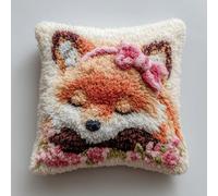 ANSIWEIGO Cushion Latch Hook Kit,DIY Embroidery Pillow Cover 17x17in with Pre-Printed Canvas,Beginner Needlecraft for Sofa,Chair or Bed Decor,Bow Fox