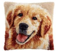 ANSIWEIGO DIY Dog Latch Hook Kits,Golden Retriever Pattern Printed Throw Pillow Case Cushion Cover, Home Decoration Hand Hook DIY Plush Pillowcase Material Kit for Kids and Adults,17x17 in
